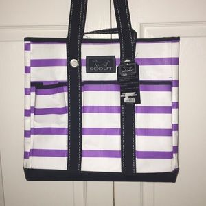 Purple and white Scout bag.